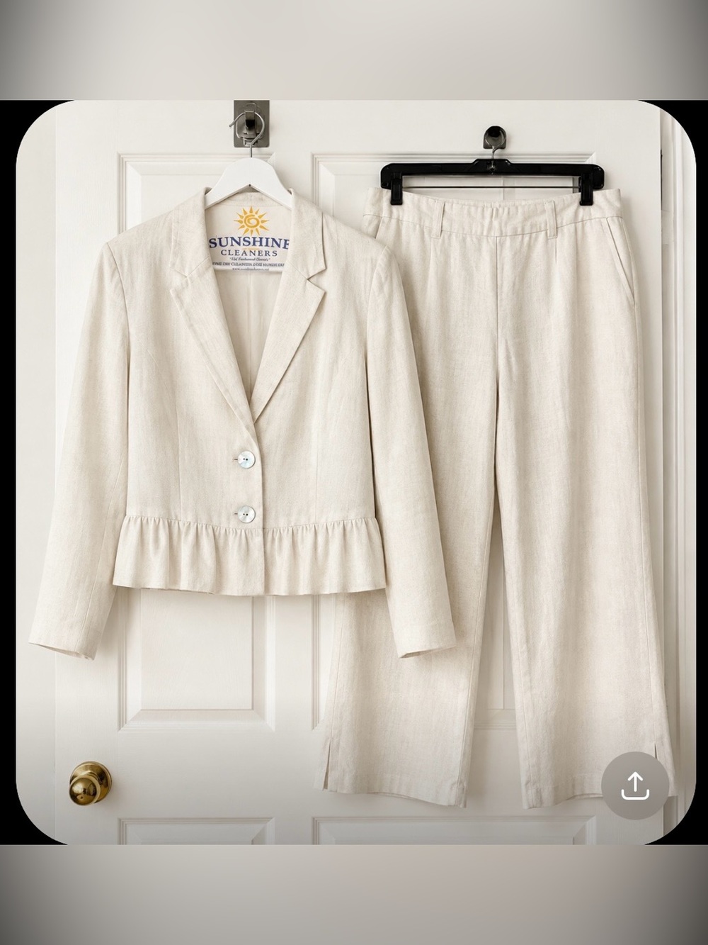 Women's White Linen Blend Blazer & Pants Set